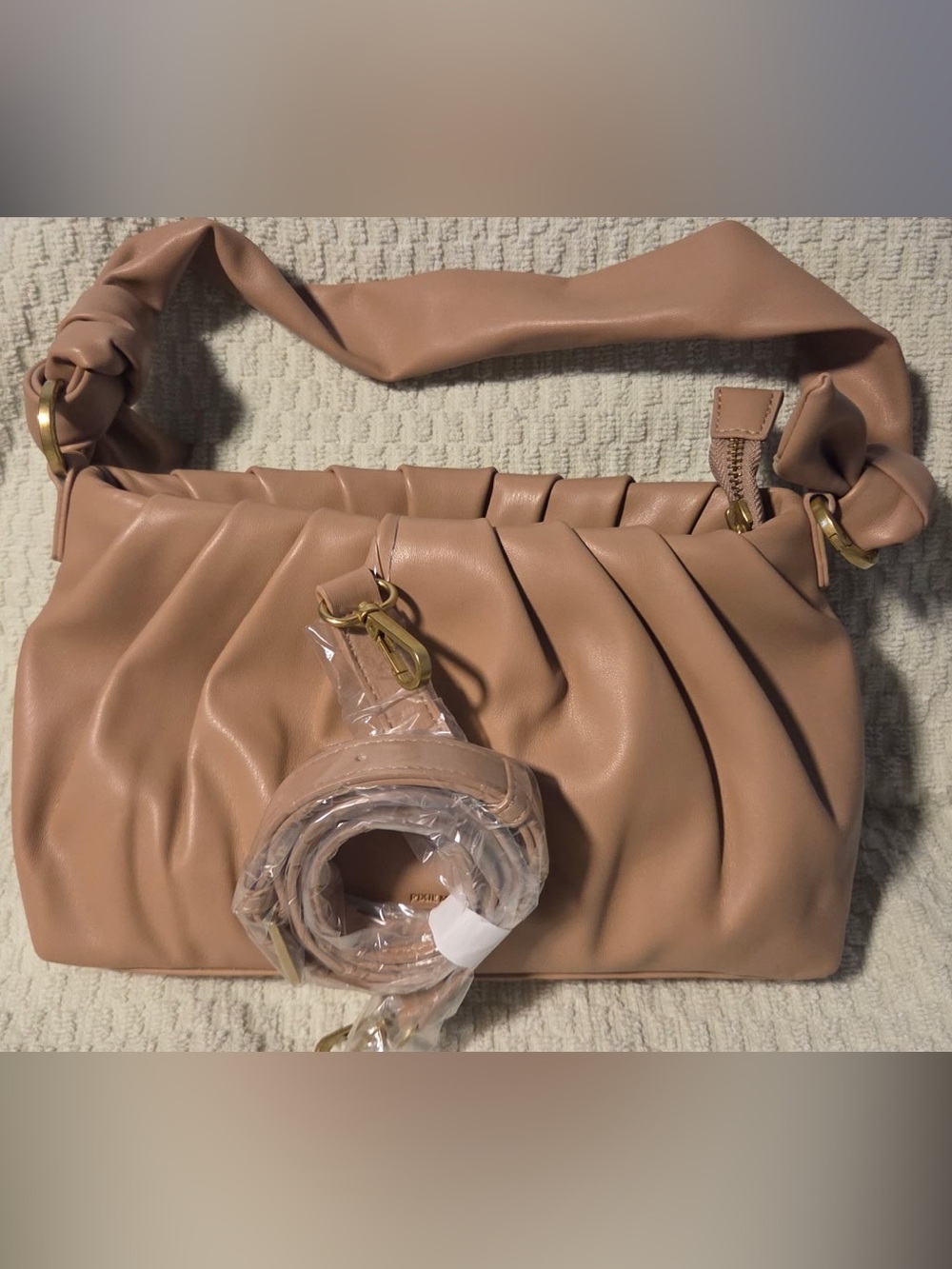 Pixie Mood Pleated Shoulder Bag in Blush Tan
